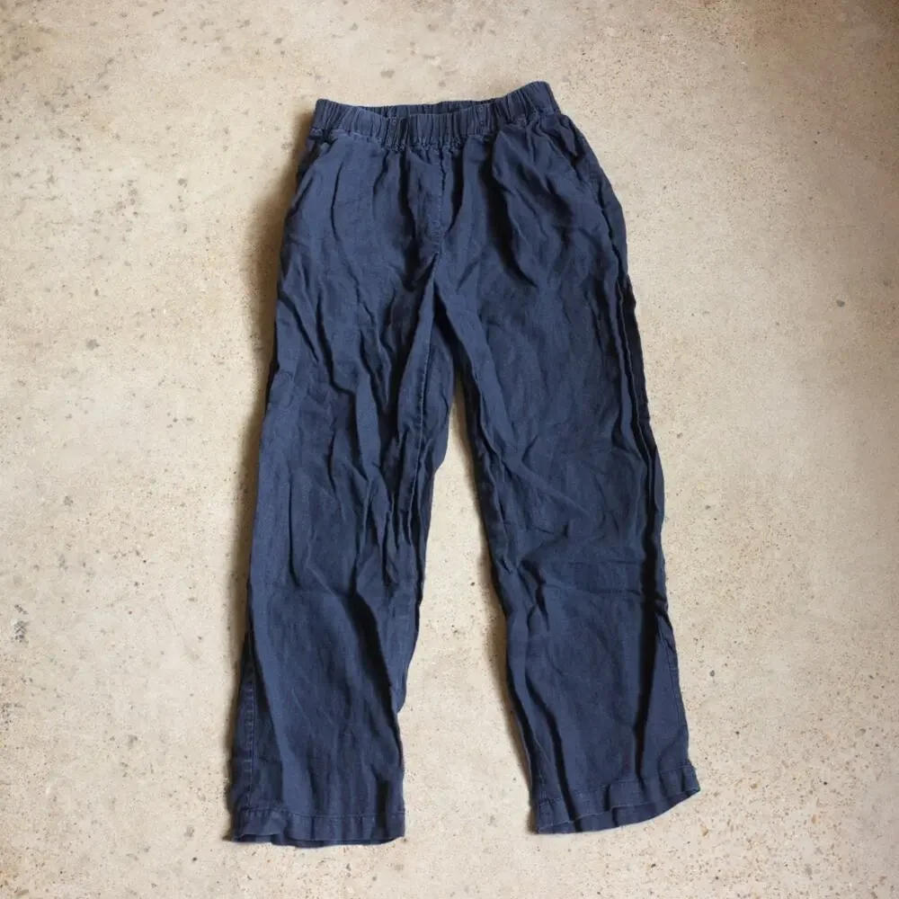 Quince 100% Linen Pants Black XS Relaxed Wide Leg Elastic Waist Minimalist